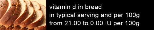 vitamin d in bread information and values per serving and 100g